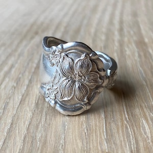 Ornate Silver Floral Spoon Ring | "Bloom"