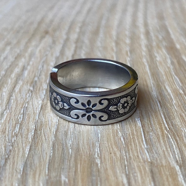 Zilveren lepelring | Lepelring van roestvrij staal | Zilverwerk Ringen | | Lepel sieraden | Antieke vintage ring | Unieke bloemenring | Vork Ring