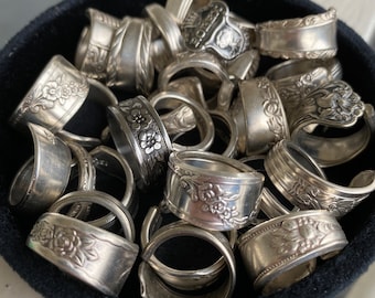 Lot d'anneaux de cuillère en argent | 3 bagues en argent pour 35 | Bague cuillère en métal argenté | Bijoux cuillère | Bague vintage antique | Bagues uniques
