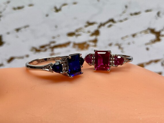 Emerald Cut CZ Sterling Silver Statement Ring - S… - image 2