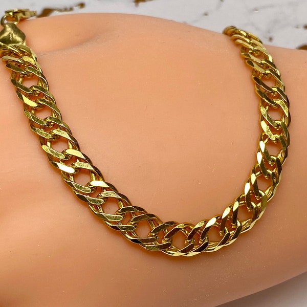 MILOR Italy  Yellow Gold Over 925 Sterling Silver Flat Link Chain  Bracelet !!