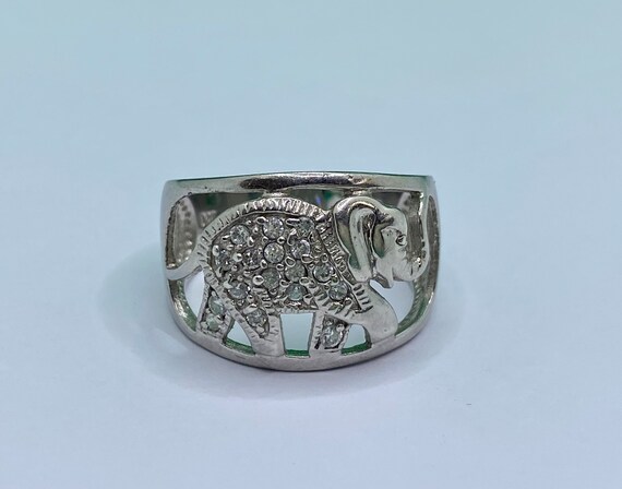 925 Solid Sterling Silver And Cz Elephant Ring!!!… - image 6