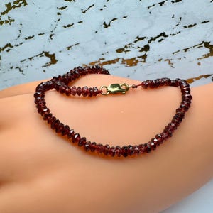 Vintage 4mm Garnet Beaded Necklace: 14K Yellow Gold Clasp