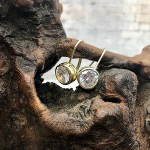 Minimalist Gold Plated 925 Sterling Silver White Stone Lever Back Earrings