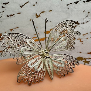 Vintage 925 Sterling Silver Filigree Butterfly Brooch