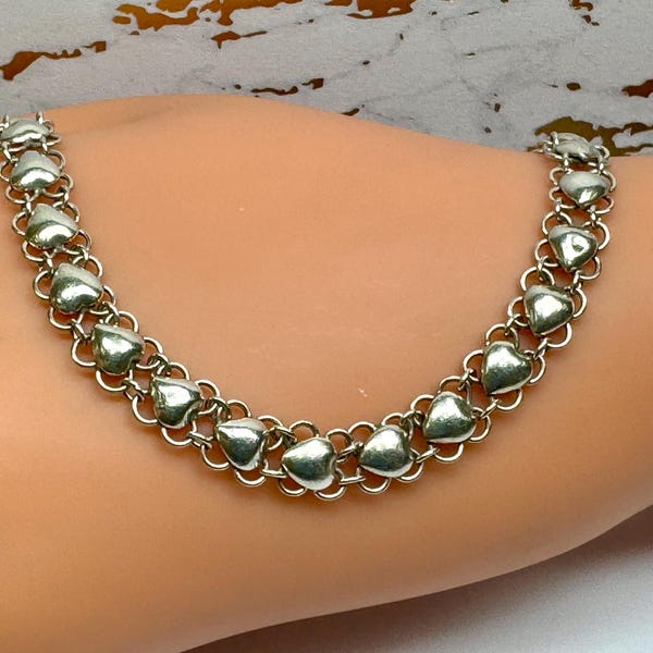 Vintage 925 Sterling Silber Puffy Herz Armband !!