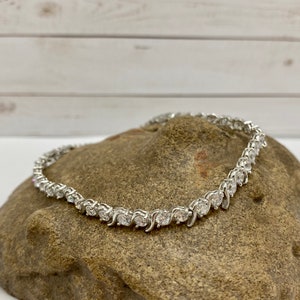 Vintage 925 Serling Silver And Cz Tennis Bracelet !!!!