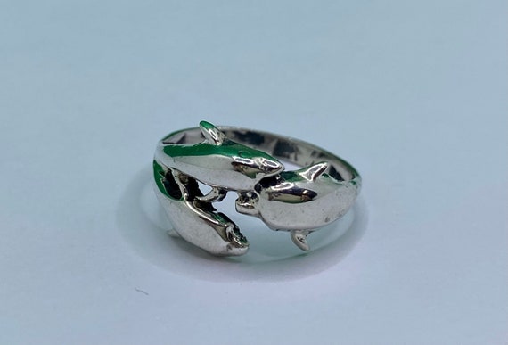 Vintage 925 Sterling Silver Dolphin Women's Ring … - image 3