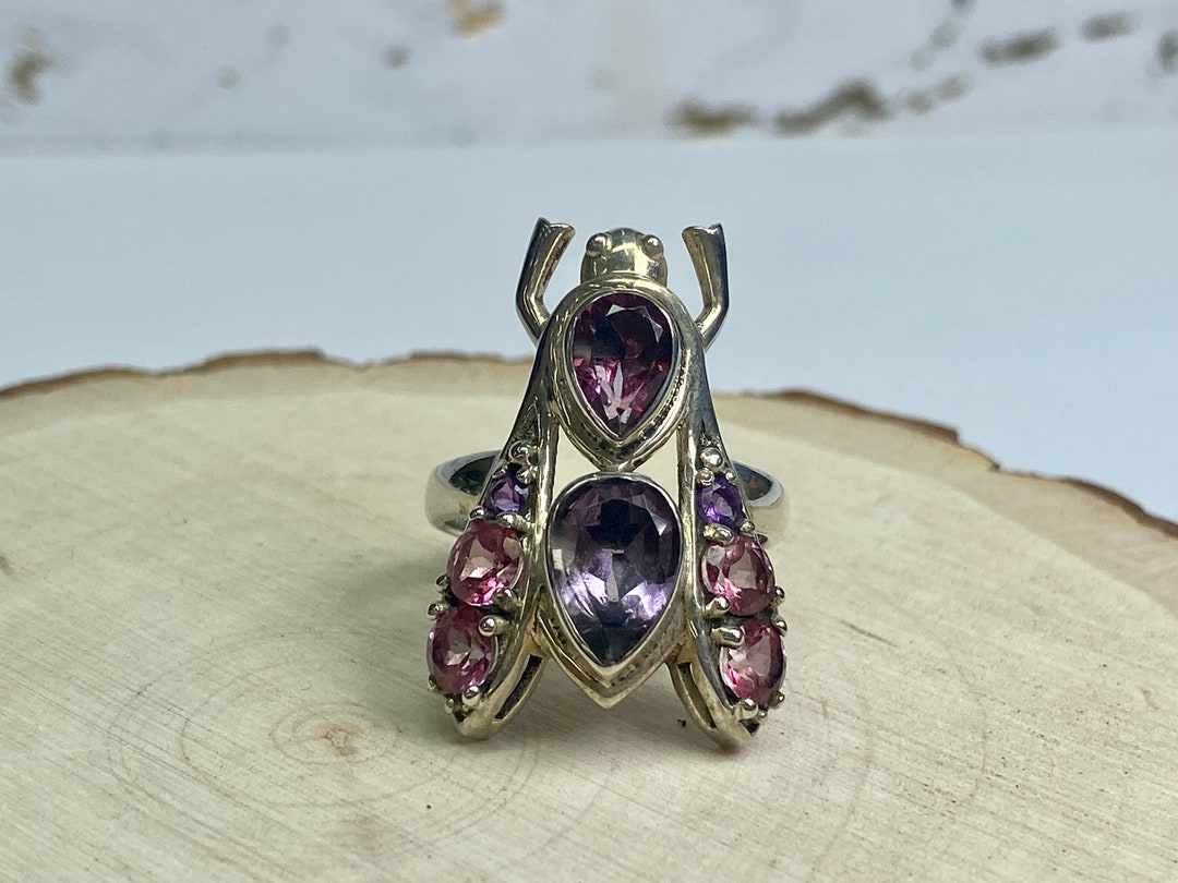 Insect Stacked Rings Sterling Silver Insect Ring: Multi Color Stone Bug Jewelry, Size 6.5 - Etsy