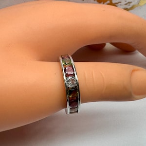Vintage 925 Sterling Silver PJC Multi Color Stone Eternity Band/Ring   !!! Size  8