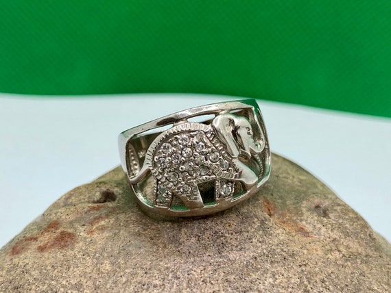 925 Solid Sterling Silver And Cz Elephant Ring!!!… - image 1