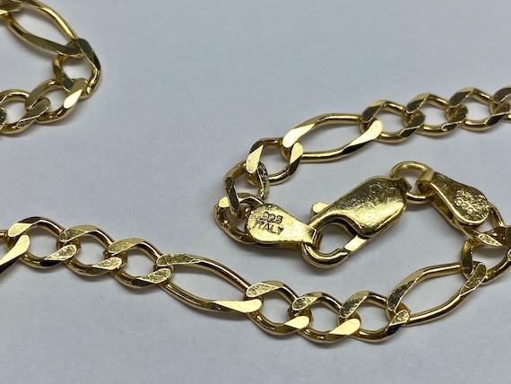 Yellow Gold Over 925 Italy 4.2mm Figaro Chain Nec… - image 4