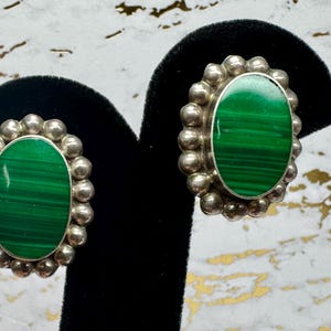 Große TaxCo Malachit & Sterlingsilber Statement Ohrringe – Signiert TC-925 JCH – Mexiko
