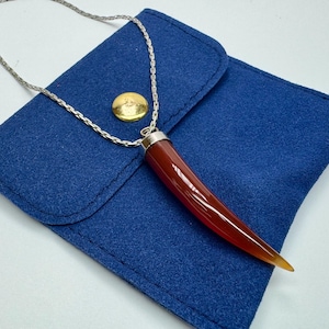 Vintage  925 Sterling Silver  Carnelian Horn  Pendant  Necklace With 18" Sterling Silver Chain!!