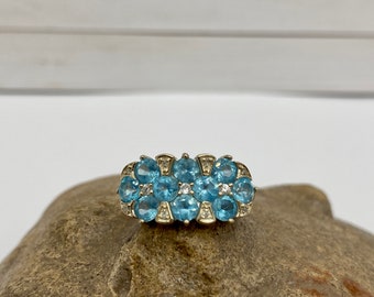 925 Sterling Silver Blue Cz Statement Women's Ring !!!