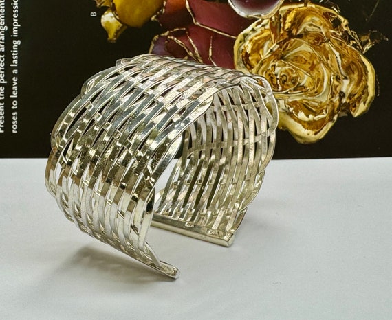Vintage  925 Sterling Silver  Wide Basket Weave A… - image 5