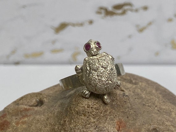 Vintage 925 Sterling SilverTurtle  Ring With Movi… - image 3