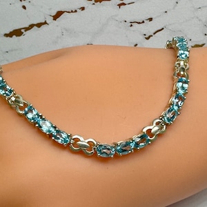 925 Sterling Silver Topaz Tennis Bracelet - 8 inch