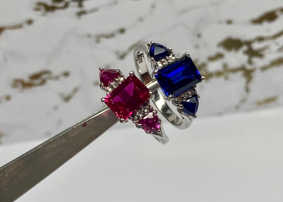 Emerald Cut CZ Sterling Silver Statement Ring - S… - image 1