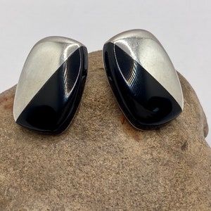 Vintage Marked C-11 Rectangle Taxco Mexico 925 Sterling & Onyx Stud  Earrings Set!!