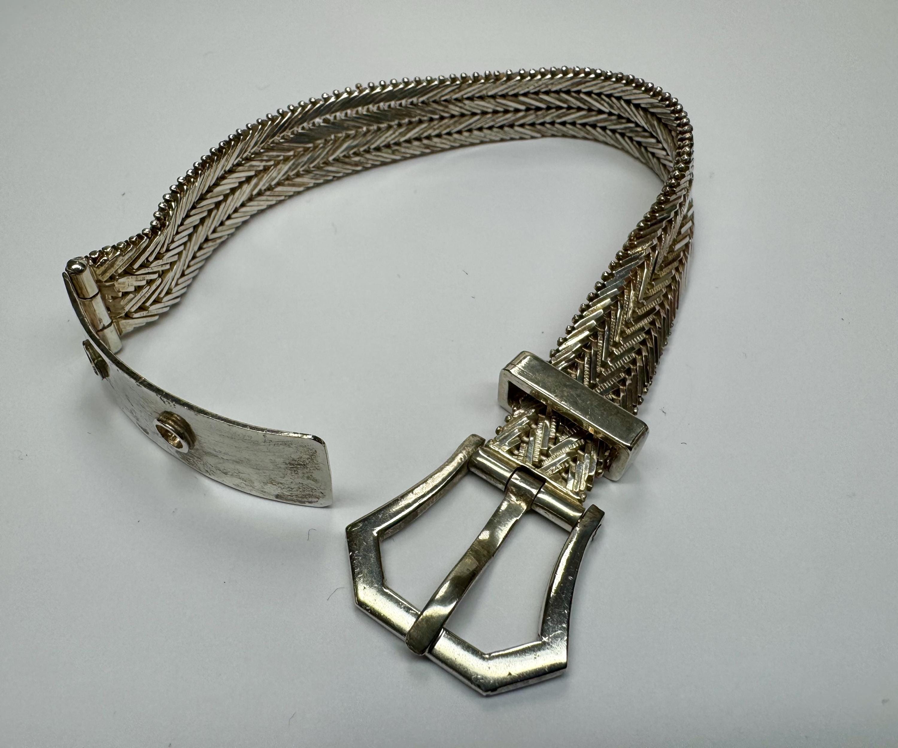 Vintage MEXICO MJ-87 925 Sterling Silver Woven Designed Buckle