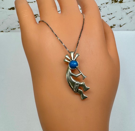 Huge!! Vintage Native American Navajo Dancing Kokopelli Turquoise Sterling Silver Necklace Old Huge!! Vintage Native American Navajo Dancing Kokopelli Turquoise Sterling Silver Necklace Old