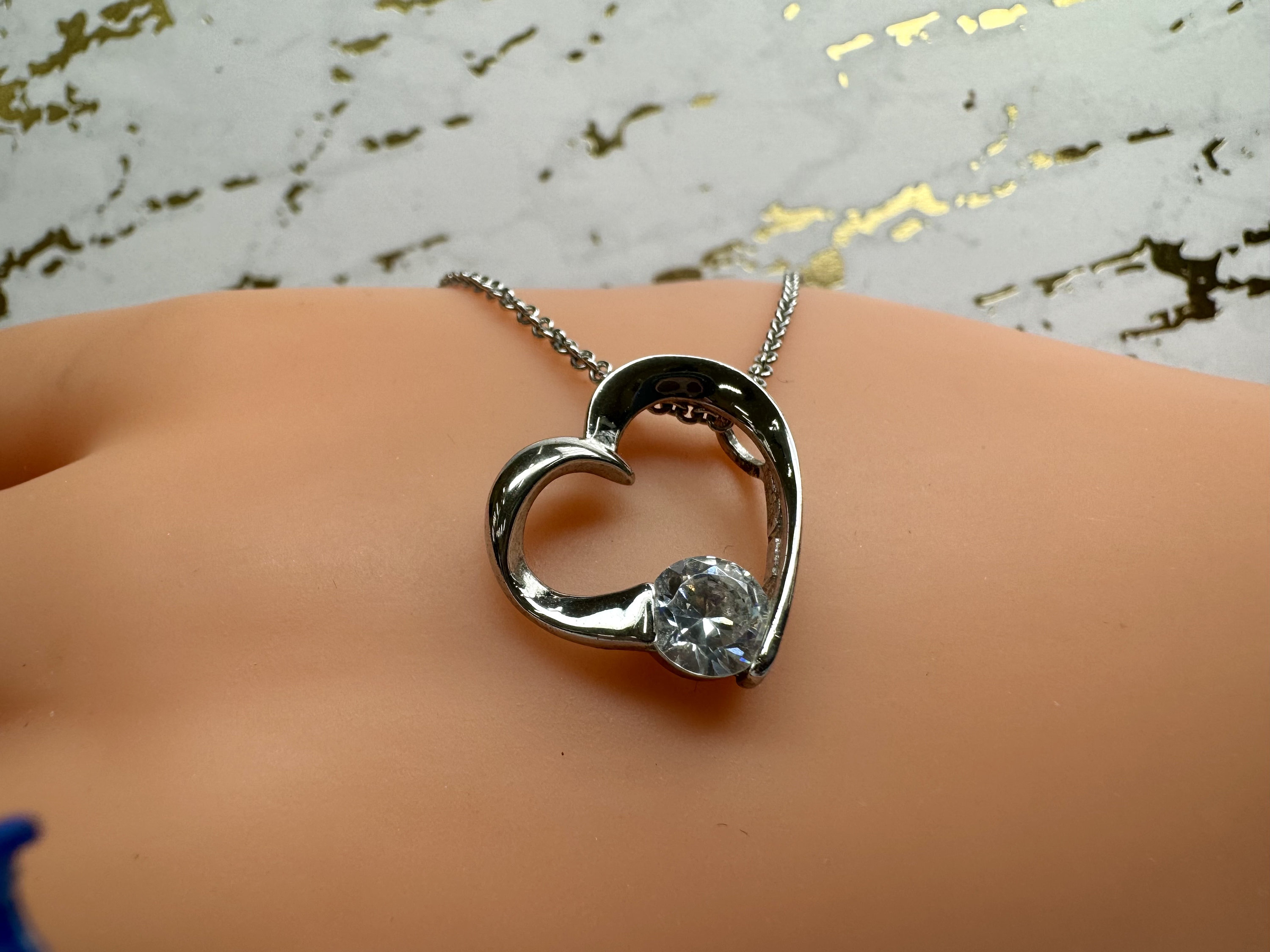 Sterling Silver Open Heart CZ Pendant Necklace