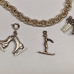 Vintage 925 Sterling Silver Winter Sport Charm/Colgante!!! Patines de hielo, Ski Silver Charms