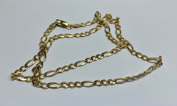 Yellow Gold Over 925 Italy 4.2mm Figaro Chain Nec… - image 2