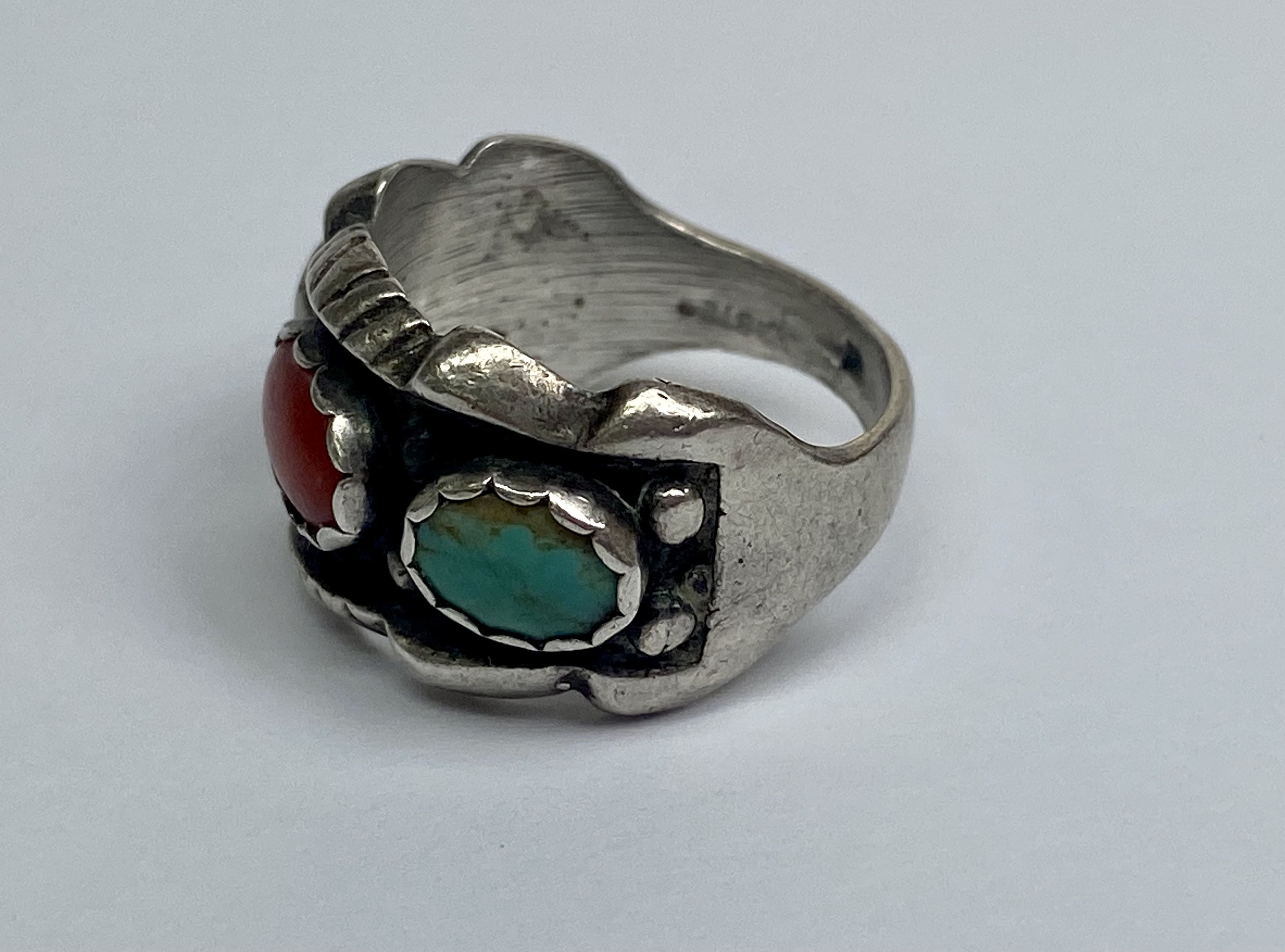 Vintage Native American 925 Sterling Silver Turquoise and Coral Ring - Etsy