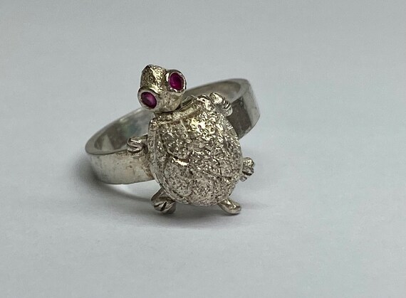 Vintage 925 Sterling SilverTurtle  Ring With Movi… - image 5