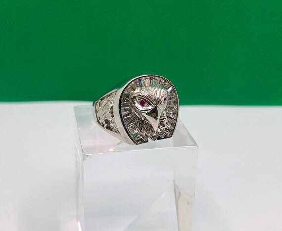 925 Sterling Silver Bald Eagle Signet Ring - Gem