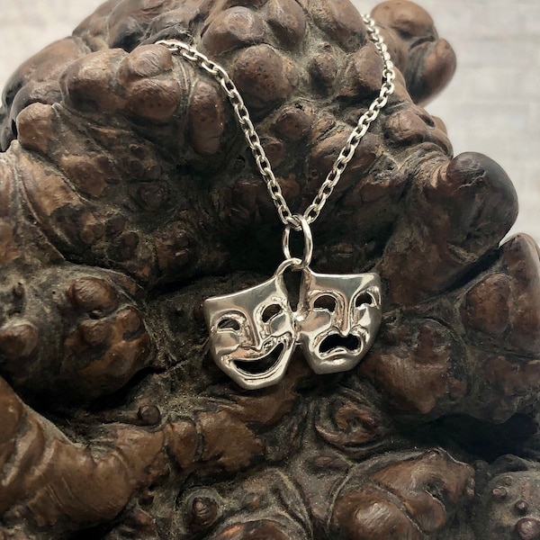 Unique 925 Sterling Silver Masques de théâtre Pendentif / Collier de charme