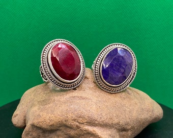 Samuel Benham BJC .925 Sterling Silver And Red/Purple Faceted Stone Women's Ring