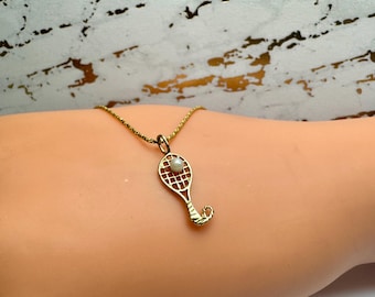14K Yellow Gold Racquetball Pendant with White Pearl