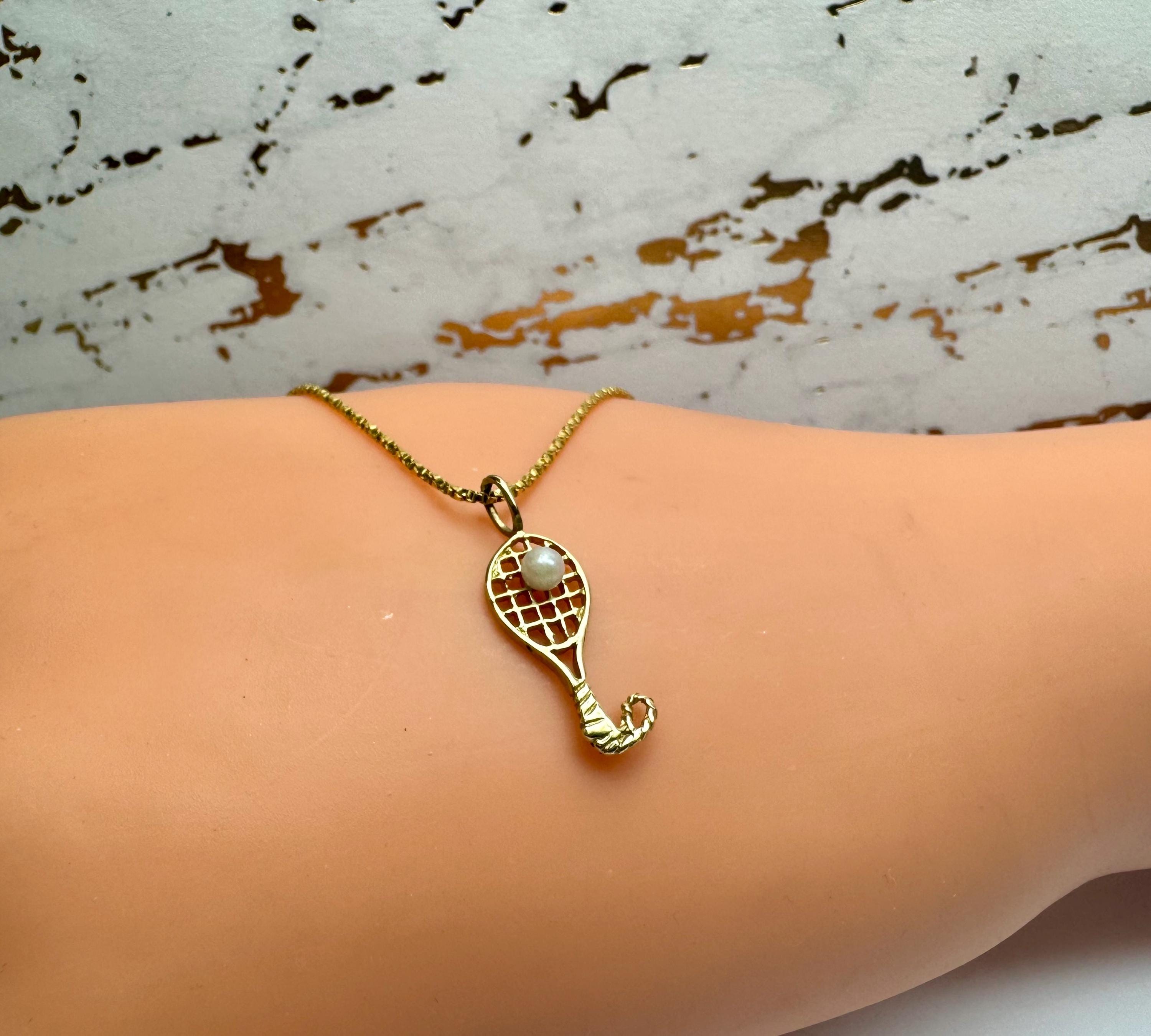 14K Yellow Gold Racquetball Pendant with White Pearl