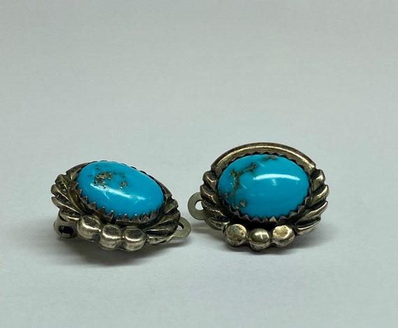 Vintage 925 Sterling Silver And  Turquoise Clip O… - image 4