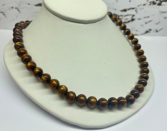 Vintage Brown Round Beaded Necklace !! - image 1