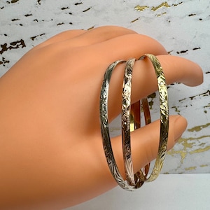 Beautiful  Tri-Color Gold Plated  925 Sterling Silver Hawaiian Scroll Interlocked Bangle Bracelets!!