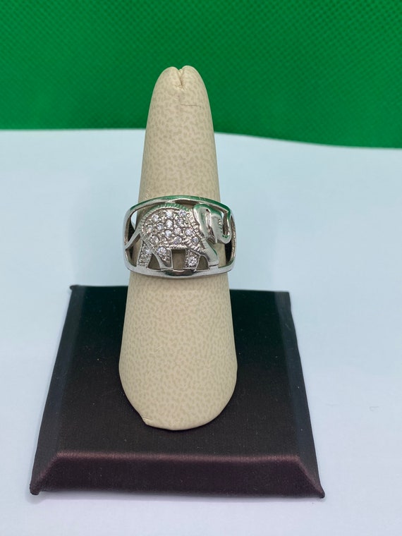 925 Solid Sterling Silver And Cz Elephant Ring!!!… - image 2