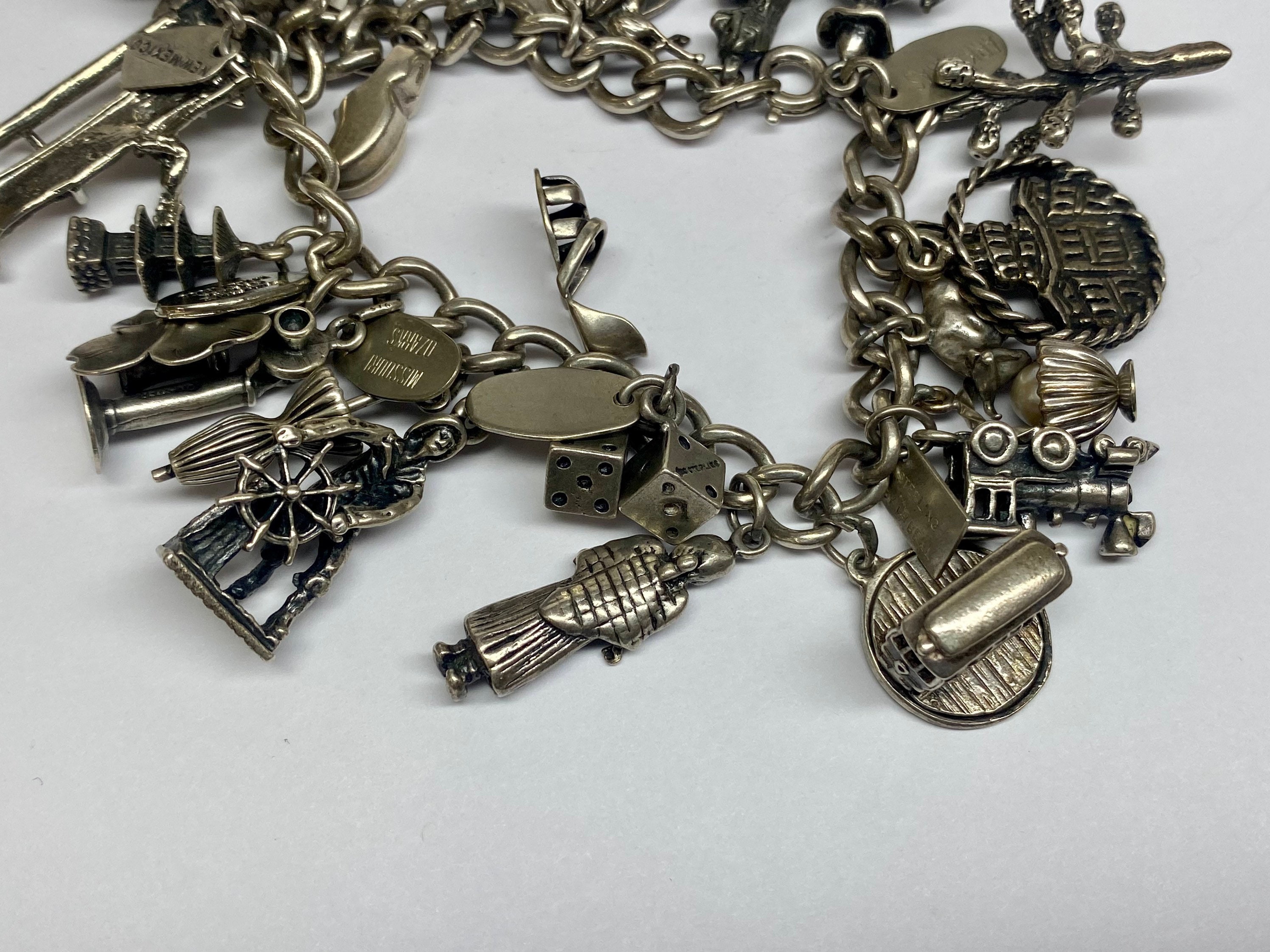 Buy Vintage 925 Sterling Silver Overloaded Heavy Charm Bracelet