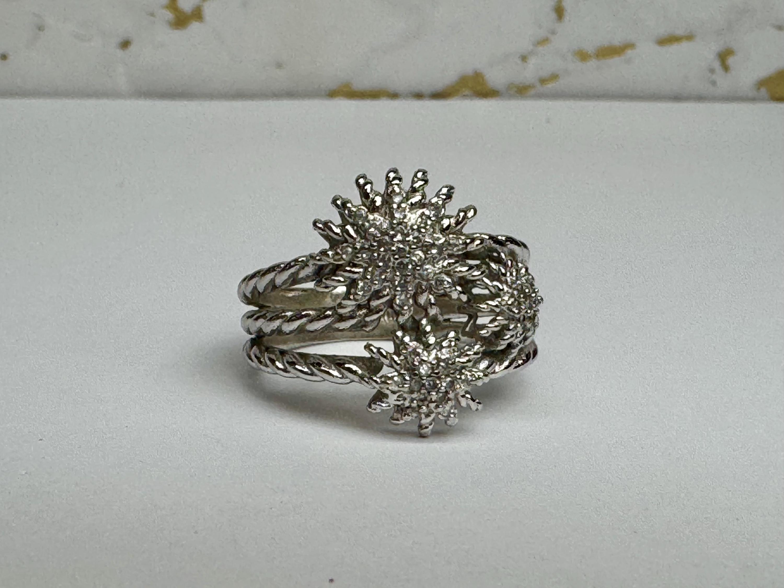 Vintage 925 Sterling Silver Triple Starburst White Cz Ring