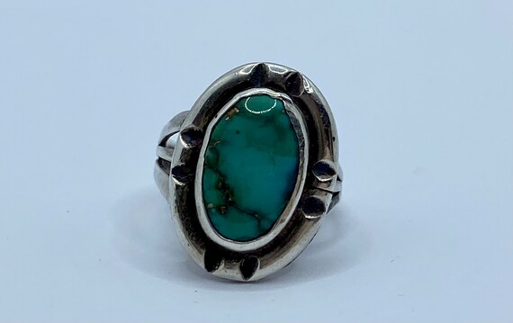 Vintage Sterling Silver And Green Turquoise Ring … - image 4