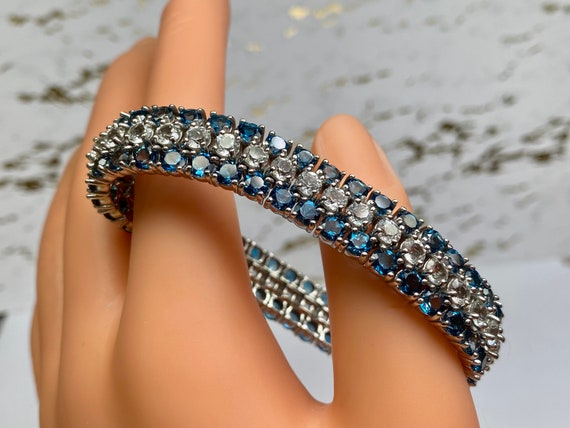 Beautiful Thailand 925 Sterling Silver Blue White CZ Stone Bracelet Etsy Canada