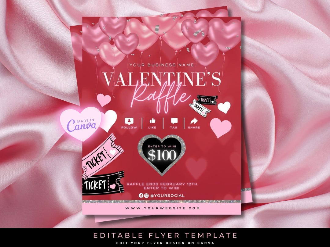 Valentines Day Raffle Flyer, Valentines Giveaway, Vday Raffle, Holiday ...