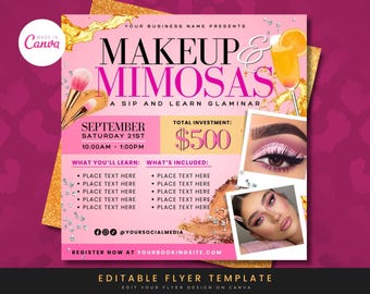 Makeup & Mimosas Class Flyer: Glam Event Template (Digital)