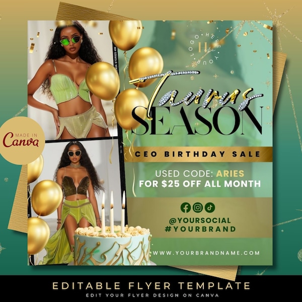 CEO Birthday Sale Flyer, Taurus Flyer, Taurus Season, Sale Flyer, Birthday Sale, Zodiac Flyer, Celebration Flyer, Birthday Invitation