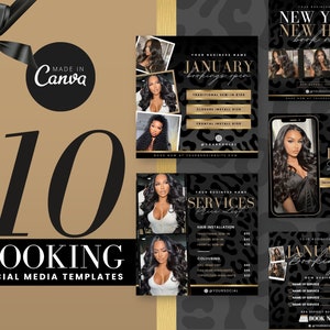 10 Black and Gold Booking Flyer, Appointments Available, Calendar Flyer, Bookings Open, Hair, MUA, Lashes, Nails, Editable Canva Template