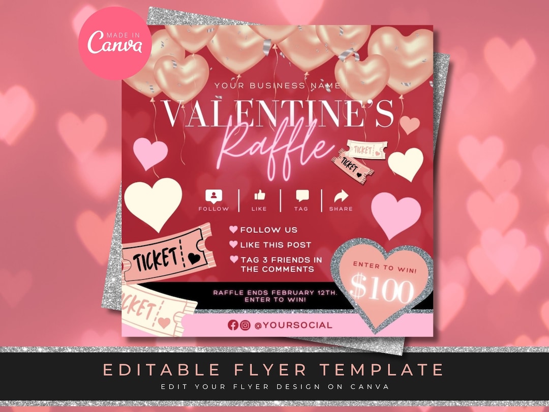 Valentines Day Raffle Flyer, February Giveaway Flyer, DIY Flyer Design