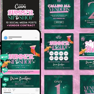 Summer Sip & Shop Flyer Bundle: Tropical Event Marketing (Canva)